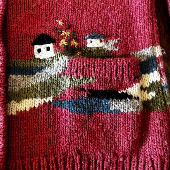 Vintage Dobrila Hand-Knitted Wool Sweater Womens XL Cardigan Houses 80s No Label - Picture 9 of 14